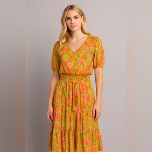 Rose + Olive - Tropical 2 piece colourful top and tiered skirt. Small